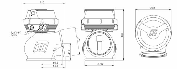 Turbosmart GenV PowerGate60 Wastegate (60mm) (7PSI) - Afbeelding 2