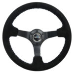 NRG Stuur 350mm 76mm dish, Suede, Blauwe stiksels